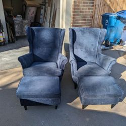 Matching Set Blue Office Chairs With Ottoman