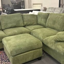 New Corduroy Sectional.  Green, Grey, Beige, Black.  99”x99”.  Free Delivery!