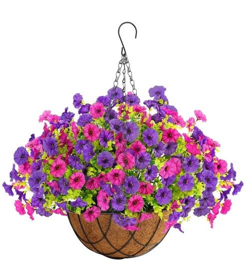 Artificial Hanging Baskets Faux Bougainvillea, Flowers Plants for Outdoor Outside Spring Decoration, Fake Silk UV Resistant Look Real Long Trailing Vi
