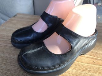 Dansko Black Leather Wedge Slide On Sandals Size 36/6US