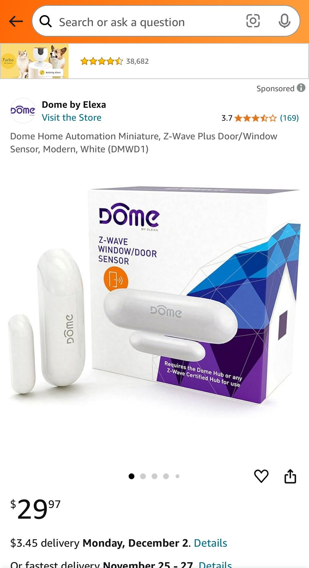 Dome Home Automation Miniature, Z-Wave Plus Door/Window Sensor, Modern, White (DMWD1)