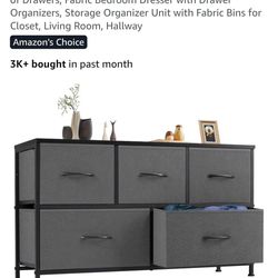 Brand New 5 Drawer Fabric Dresser for Bedroom, Chest of Drawer Organizer Storage Cabinet for Closet, Entryway, Grey