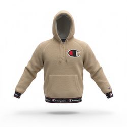 Champion Beige Sherpa Men’s Fleece Pullover Sweatshirt Size Large