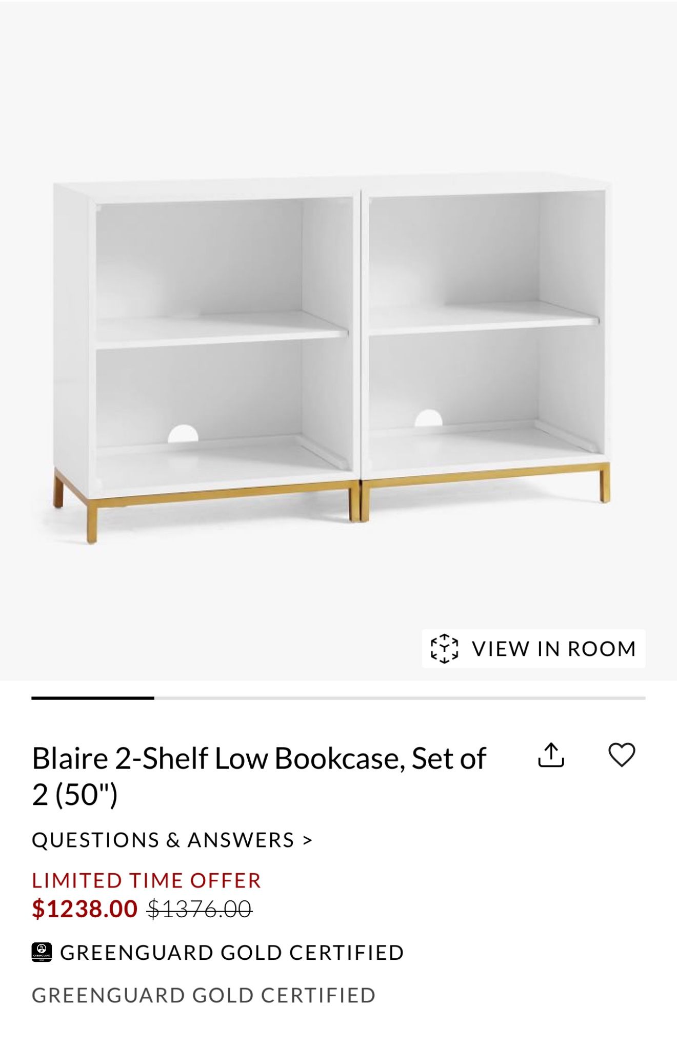 Pottery Barn Blaire 2-shelf Low Bookcase - Set Of 2