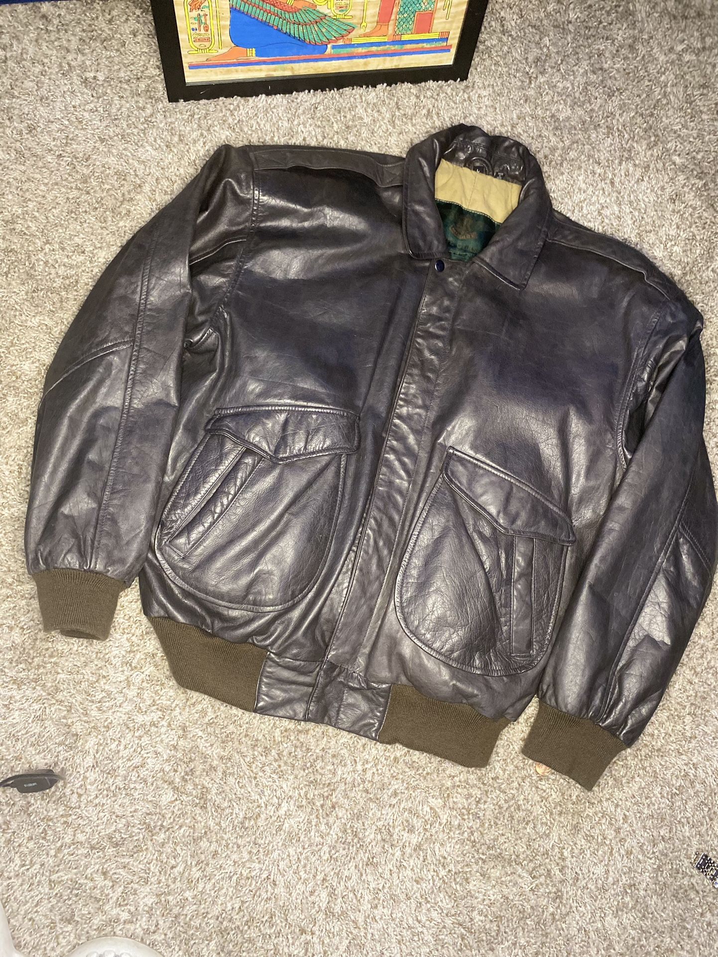 Mirage Leather Bomber Jacket Vintage 1990 Classic's Size L Dark Green