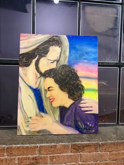 Original Oil Painting Jesus Embracing Woman Canvas