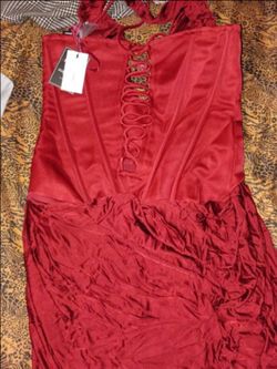 Red Lace-Up Corset Ruched Dress jluxlabel