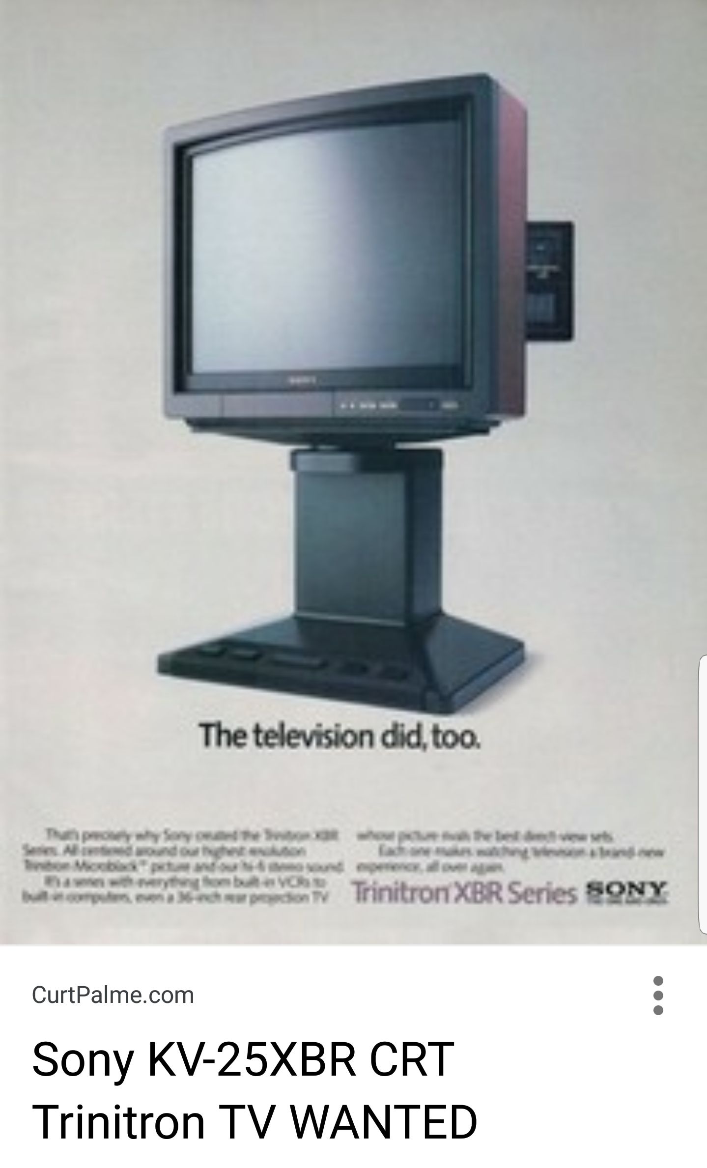 Vintage & Perfect 1986 Sony KV 25XBR 25" Sony XBR CRT. Works perfectly. I bought this new in 1986 for $1800