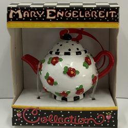 Mary Engelbreit Collection Miniature Teapot Ornament Decoration Black White Red
