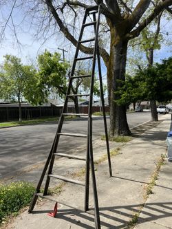 Antique Large Peach Picking Wooden A Frame Ladder 11ft Works 