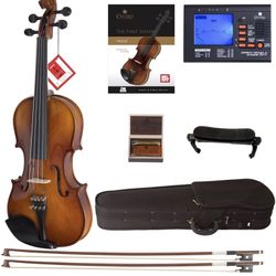 Mendini By Cecilio Violin For Kids & Adults - Beginners Violins Kit For Student w/Case, Rosin, 2 Bows, Tuner, Lesson Book - Starter Musical Stringed I