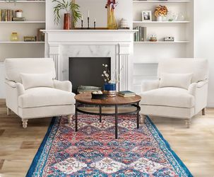 Set of 2 Ivory Fabric Arm Sofa Chair 33 in. W Filled with Goose Down and Foam Upholstered Accent Chair