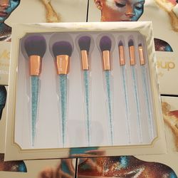 Blue glitter unicorn makeup brush set