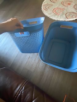 Blue Plastic Storage Baskets Set of 2
