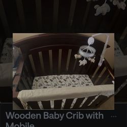 Wooden Baby Crib With Mobile