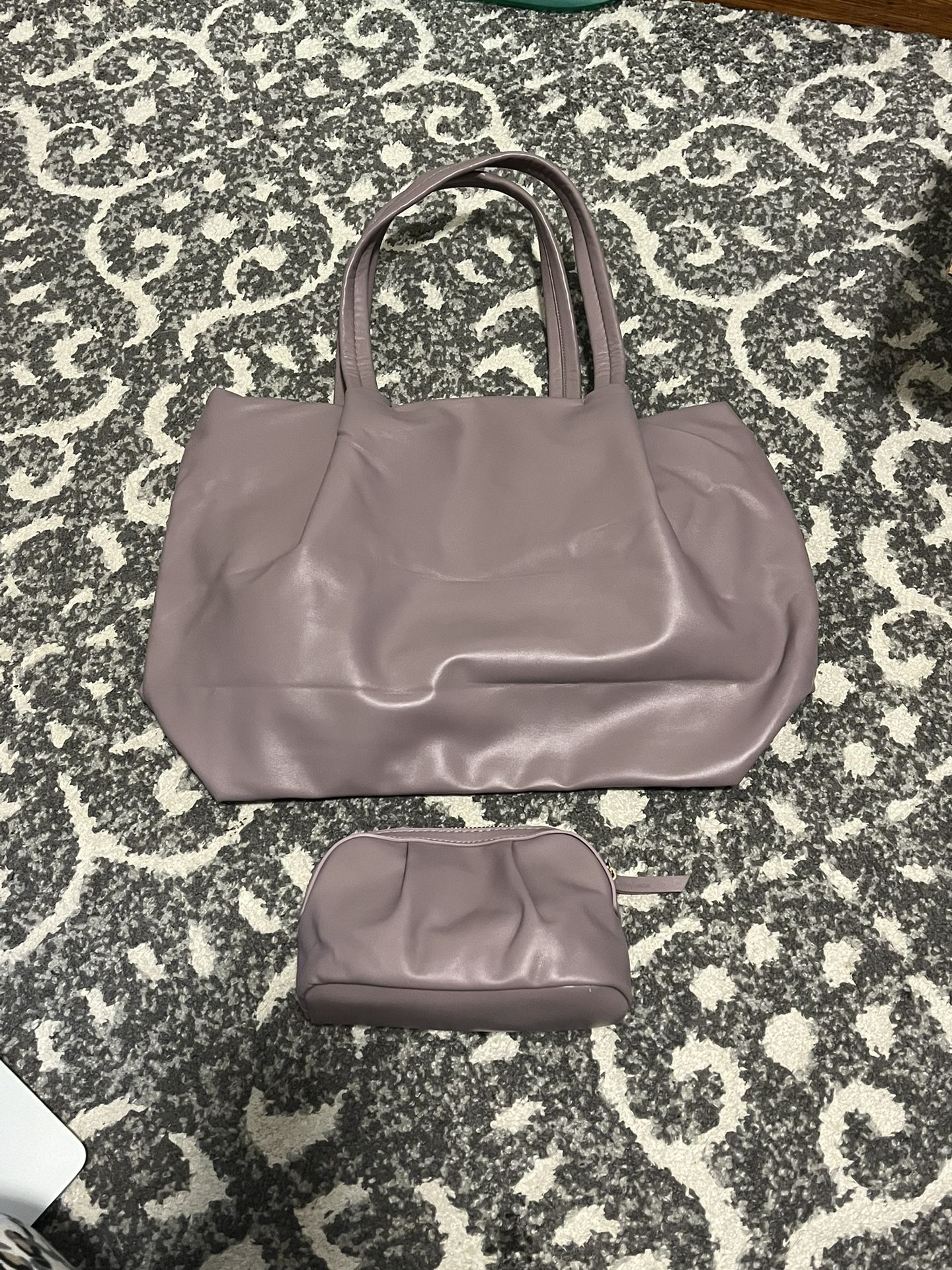 2 Neiman Marcus Beauty Lilac Shoulder Tote Bag + Cosmetic Bag Pouch