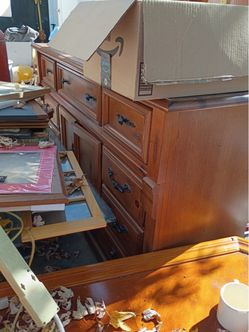 Wood Dresser Set Queen Solid Wood with Ornate Hardware