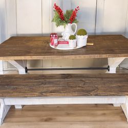Gorgeous NEW Custom Solid Wood Dining Table & Bench READY FOR IMMEDIATE PICK UP‼️ 