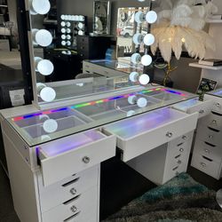 White Vanity Set Pro Max w/ Bluetooth & LED Lights 