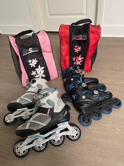 2 Pairs of Inline Skates with Carrying Bags – $30