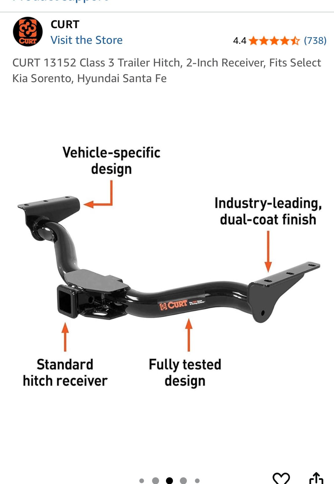 $175 Or Best Offer CURT 13152 Class 3 Trailer Hitch, 2-Inch Receiver, Fits Select Kia Sorento, Hyundai Santa Fe