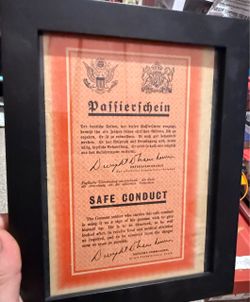 Framed WWII 1944 German POW Revised London Printed US-British Surrender SHAEF Leaflet