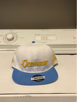 Crenshaw Snapback Hat White Blue Yellow Embroidered Streetwear Cap