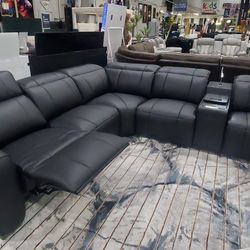 RECLINER SECTIONAL, COW LEATHER WITH  FRIDGE TOP