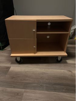 Portable Wooden TV Stand W/ Wheels and 2 Magnetic Cabinets