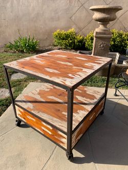 Industrial Wood and Metal Rolling Cart Table
