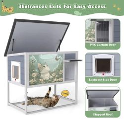 35''L Raised Wooden Cat House