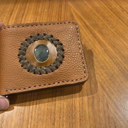 Buffalo Leather Wallet With Labradorite Stone