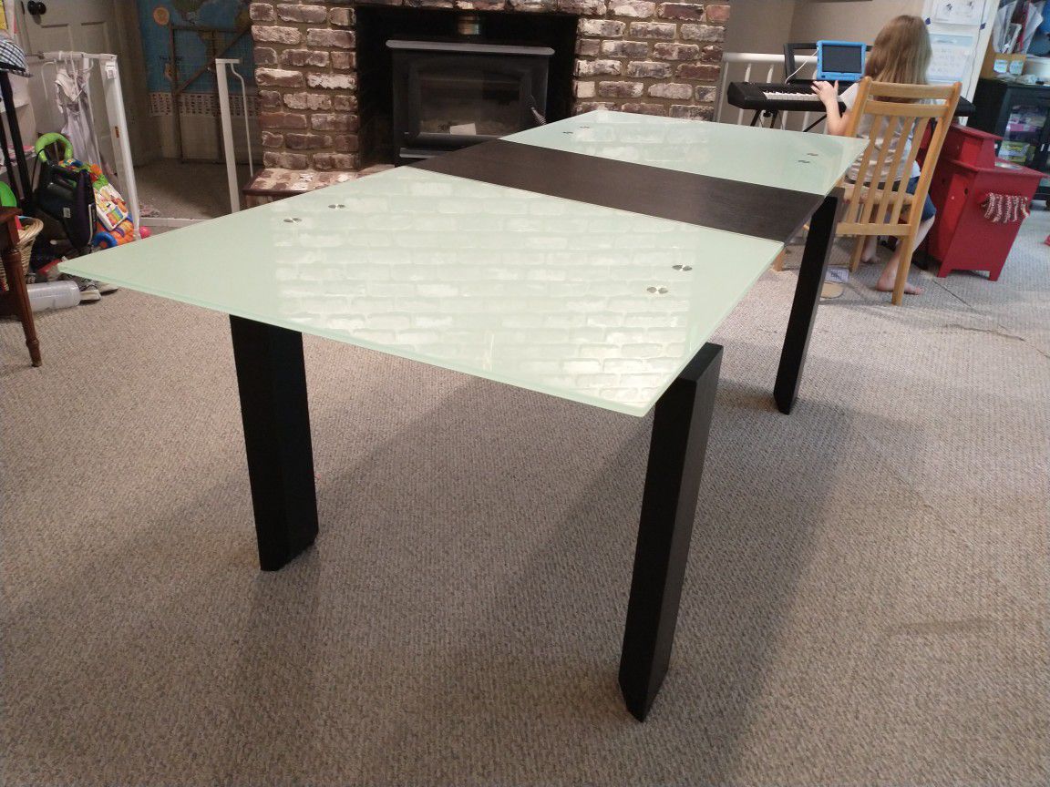 Glass Top Dining Table - Great Condition, Self-Stowing Leaf!