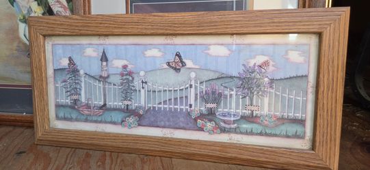 Framed Garden Scene Print with Oak Frame