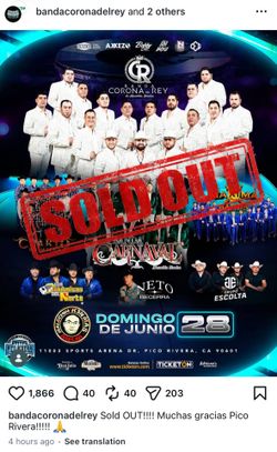 1 ticket left to sold out corona del rey show TONIGHT!!!!!