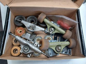 Skateboad Parts: 2x Sets of Destructo Trucks, 3 Sets of Wheels, Hardware, Risers etc Lot