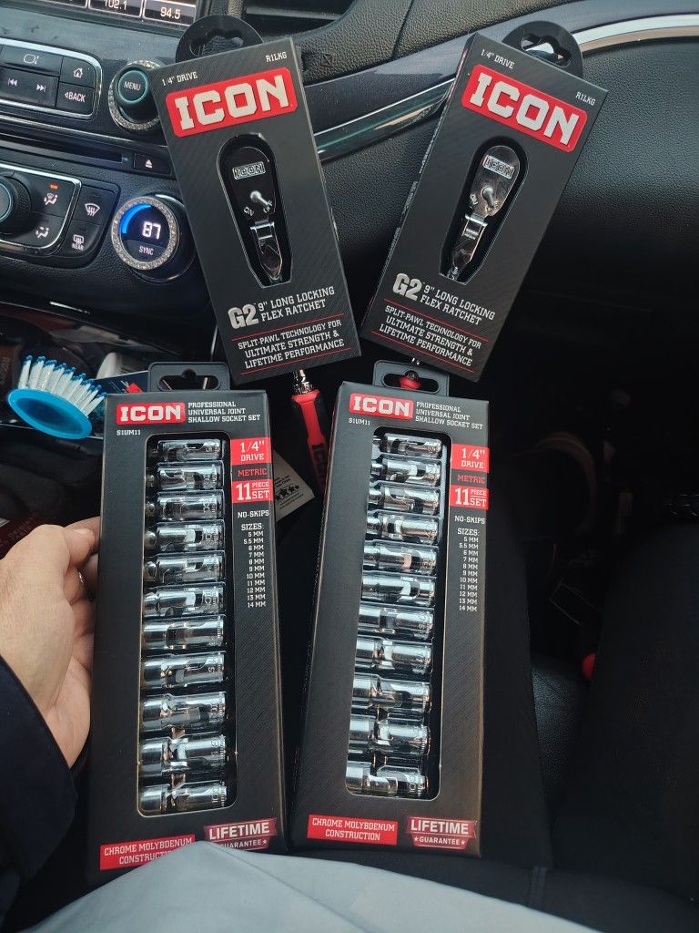 Icon Impact Swivel Socket Set, 9 Long Lock Flex Rachet