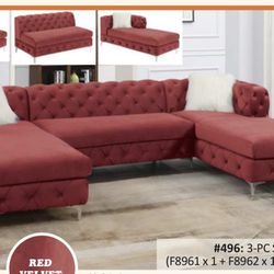 New Red Velvet Sectional Couch Includes Free Delivery 
