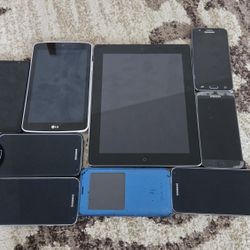 FOR PARTS: Lot of 8 Devices – Samsung Galaxy S9/S7/5xS5, iPad A1397 32GB, LG LK430 Tablet