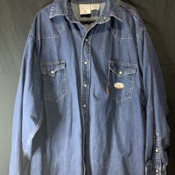 Rasco FR Shirt Mens 3XL Blue Pearl Snap Long Sleeves Fire Flame Resistant Work