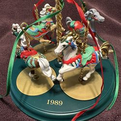 Vintage Hallmark 1989 Carousel Horses & Pedestal