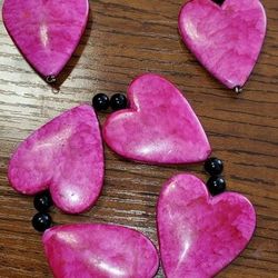 Pink Heart Beaded Bracelet And Earrings 
