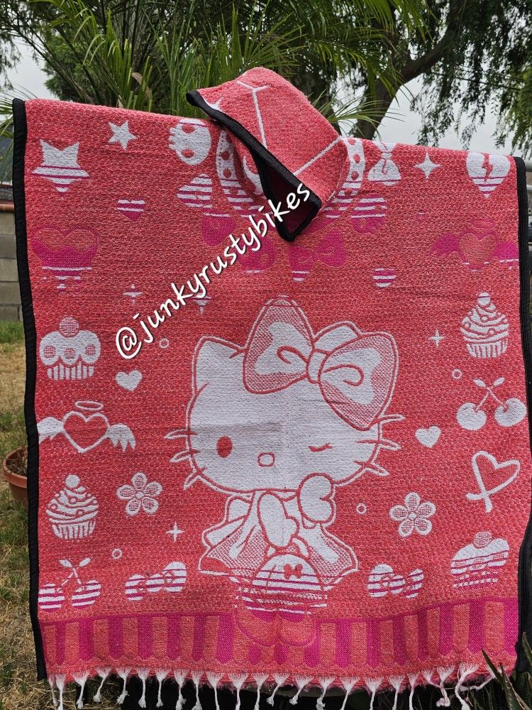 Red Hello Kitty Poncho Gaban With Hoodie 
