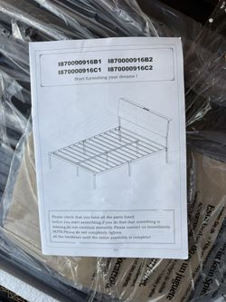 Brand New Full Size Bed Frame with Black Wood Headboard & LED Lights