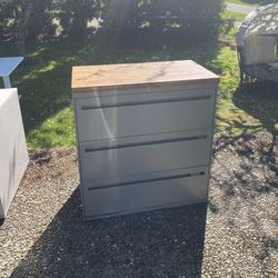 Metal File Cabinet with Wooden Top