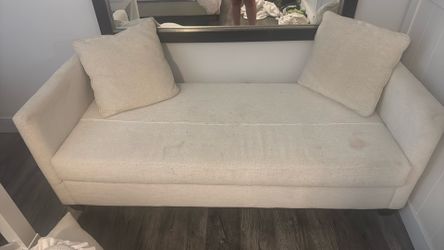 Cream Fabric Loveseat with 2 Pillows
