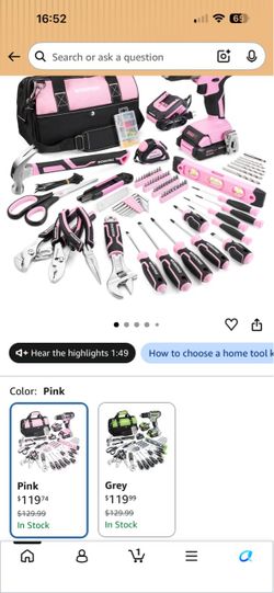 WORKPRO 20V Cordless Pink Drill Set for Women, Home Tool Kit with Bag Pink Tool Set, Tool Kit for Women, Lady’s Essential Home Kit, DIY Electric Screw