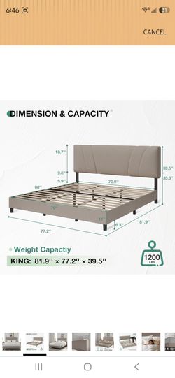 Novilla King Size Bed Frame with Adjustable Headboard Platform King Bed Frame Linen Fabric Upholstered Headboard, No Box Spring Needed, Noise-Free, Wo