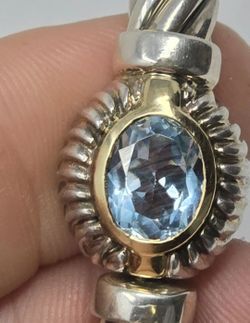Vintage Menegatti 925 Sterling & 18K Gold Bracelet w/ Blue Topaz