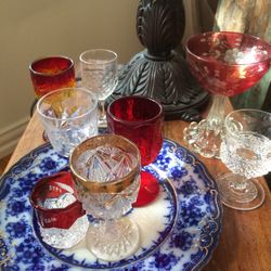 Collection Of 8 Colorful Glasses Incl Bohemian Amberina